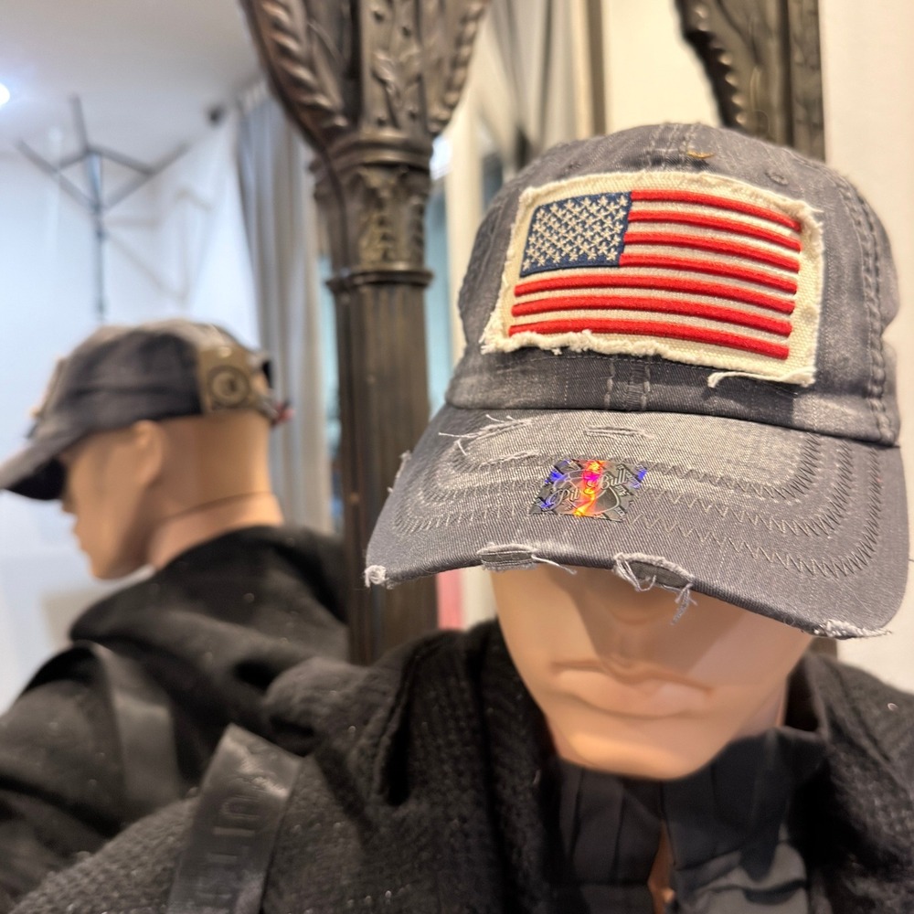 Pit Bull Hat Unisex OSFA American Flag Distressed Grey Solid Adjustable New